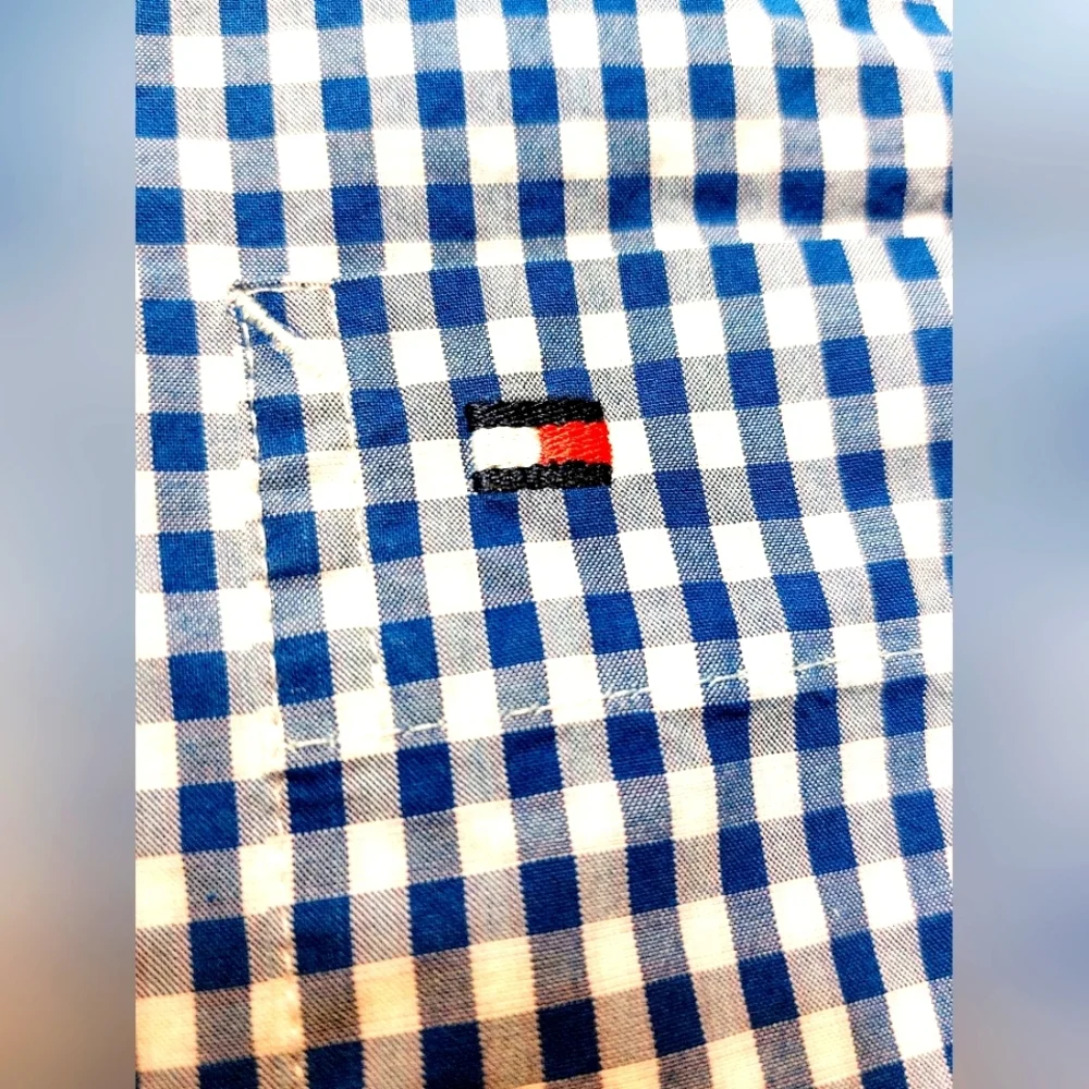 Navy Blue Tommy Hilfiger Slim Fit Gingham Checked Shirt Slim‎ Fit M 15 -15 1/2
